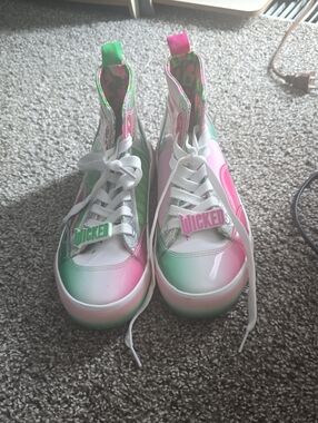 Kids Gradient Pink & Green High-Top Sneakers